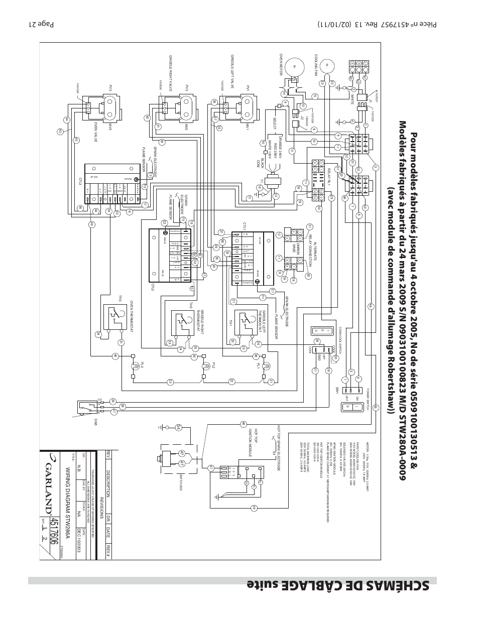 Schémas de câbl age suite, Wiring diagram stw286a | Garland STW286A User Manual | Page 36 / 56