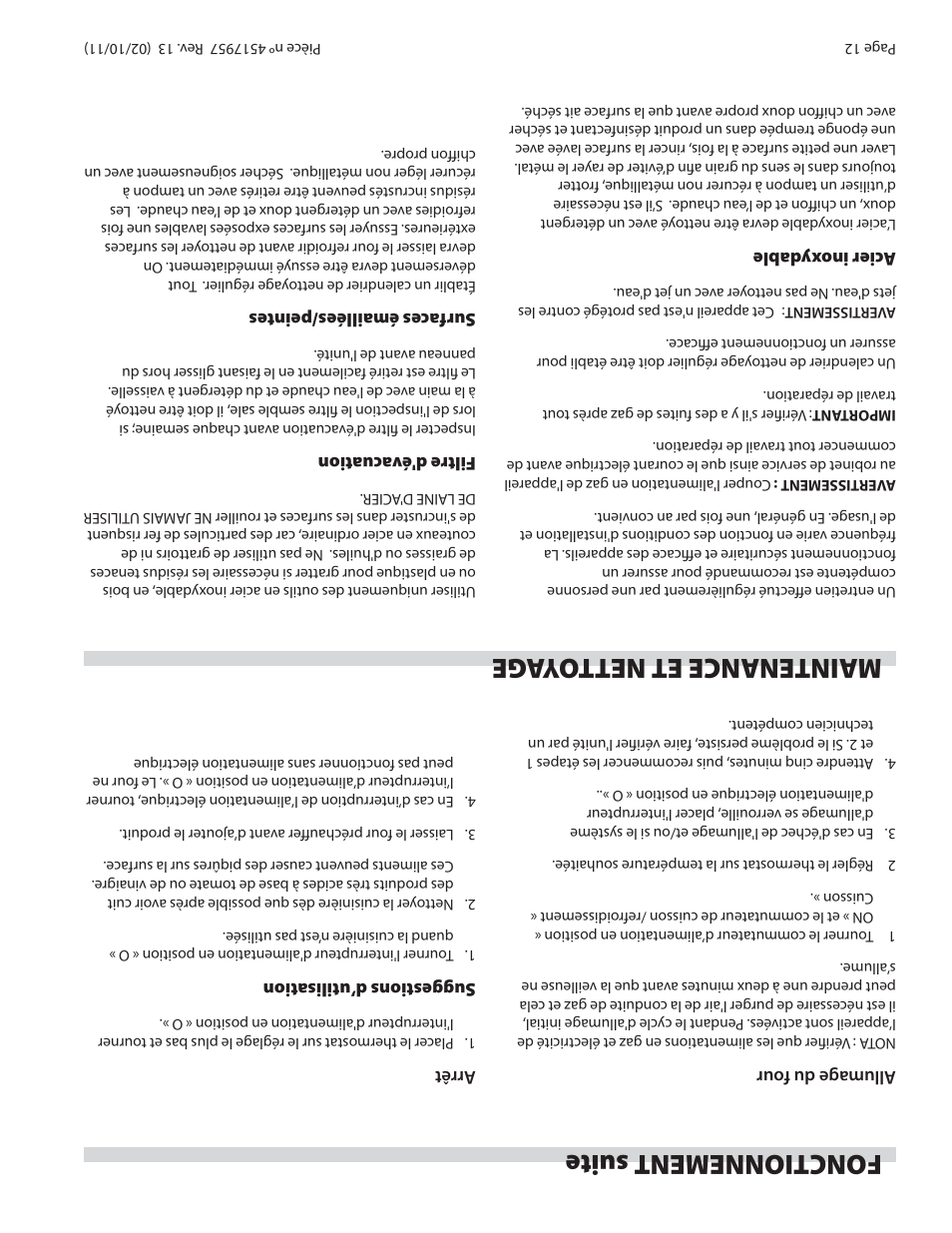 Fonctionnement suite, Maintenance et nett oy age | Garland STW286A User Manual | Page 45 / 56