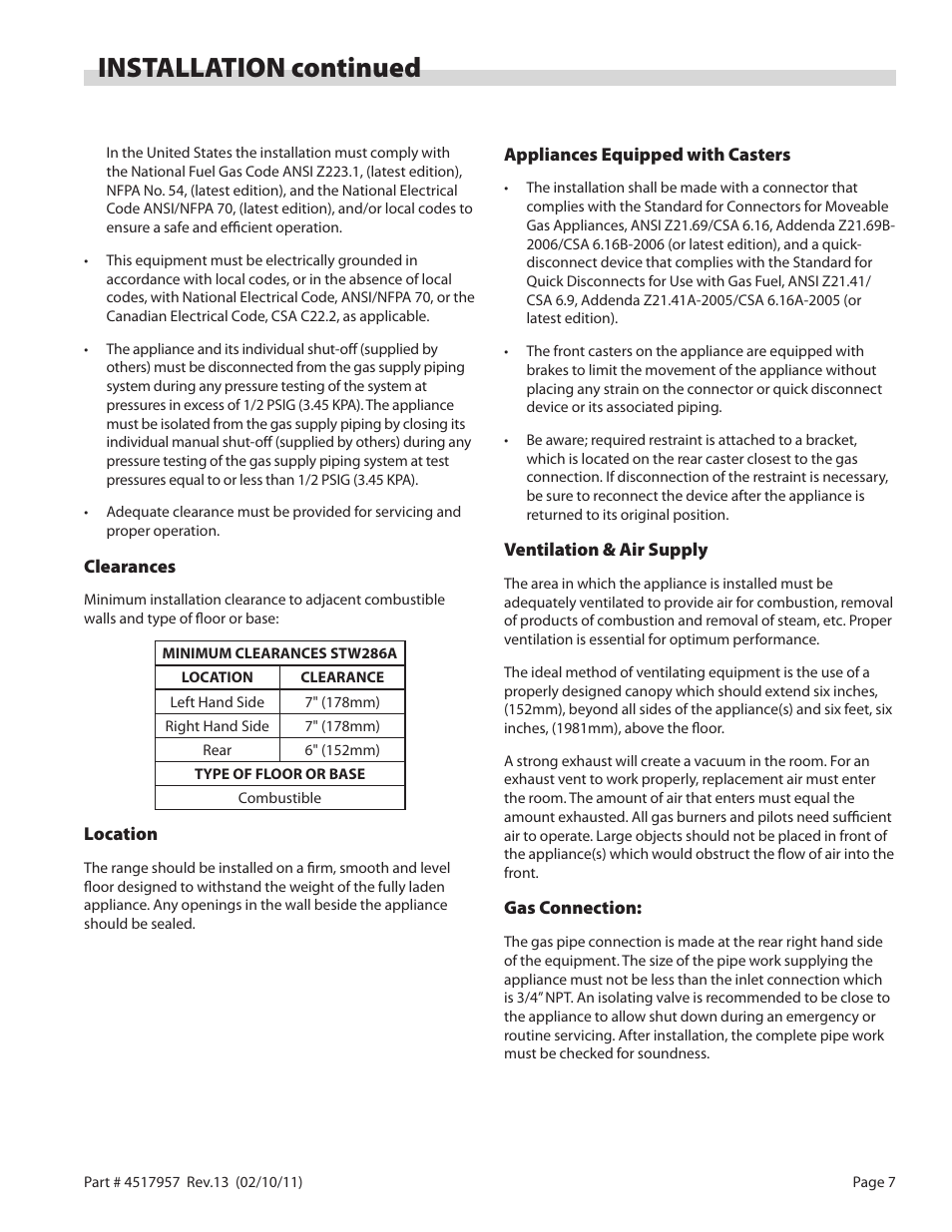 Installation continued | Garland STW286A User Manual | Page 7 / 56