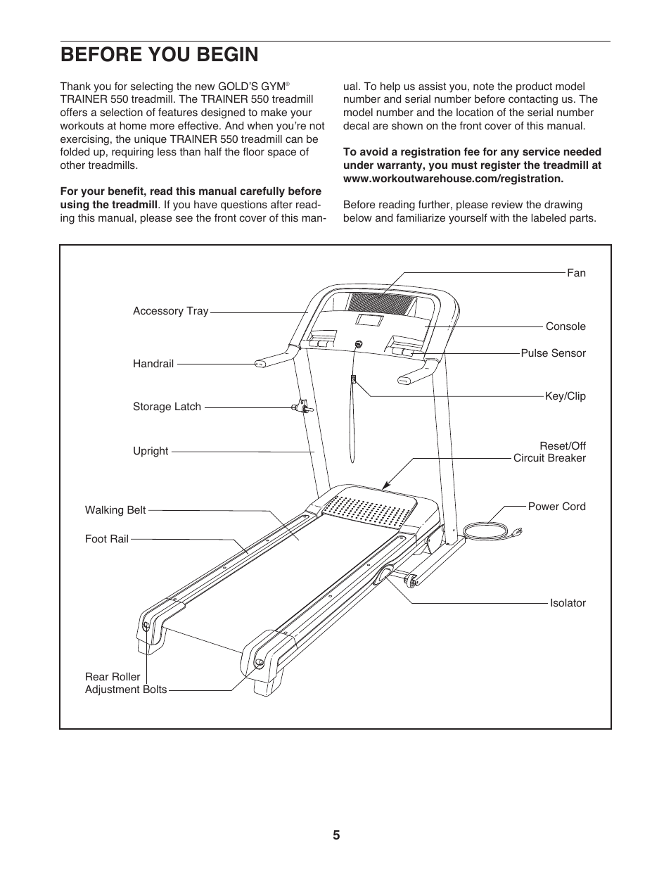 Before you begin | Gold's Gym 550 User Manual | Page 5 / 32