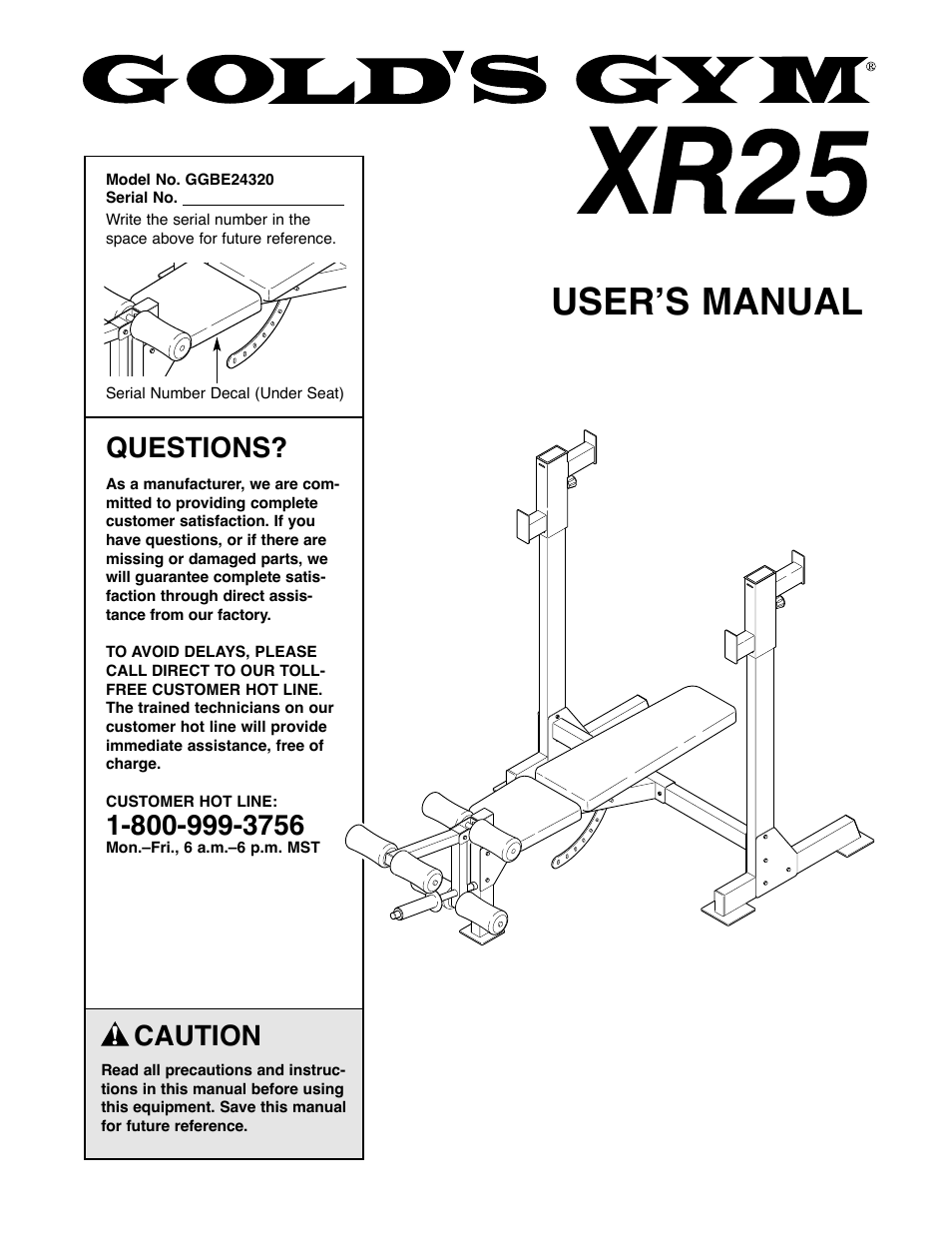 Gold's Gym XR25 GGBE24320 User Manual | 16 pages