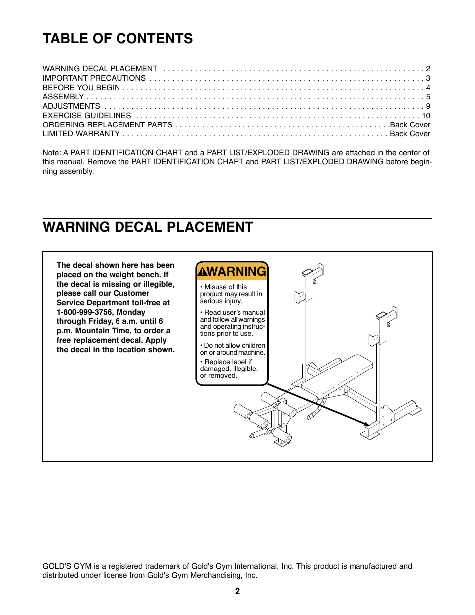 Gold's Gym XR25 GGBE24320 User Manual | Page 2 / 16