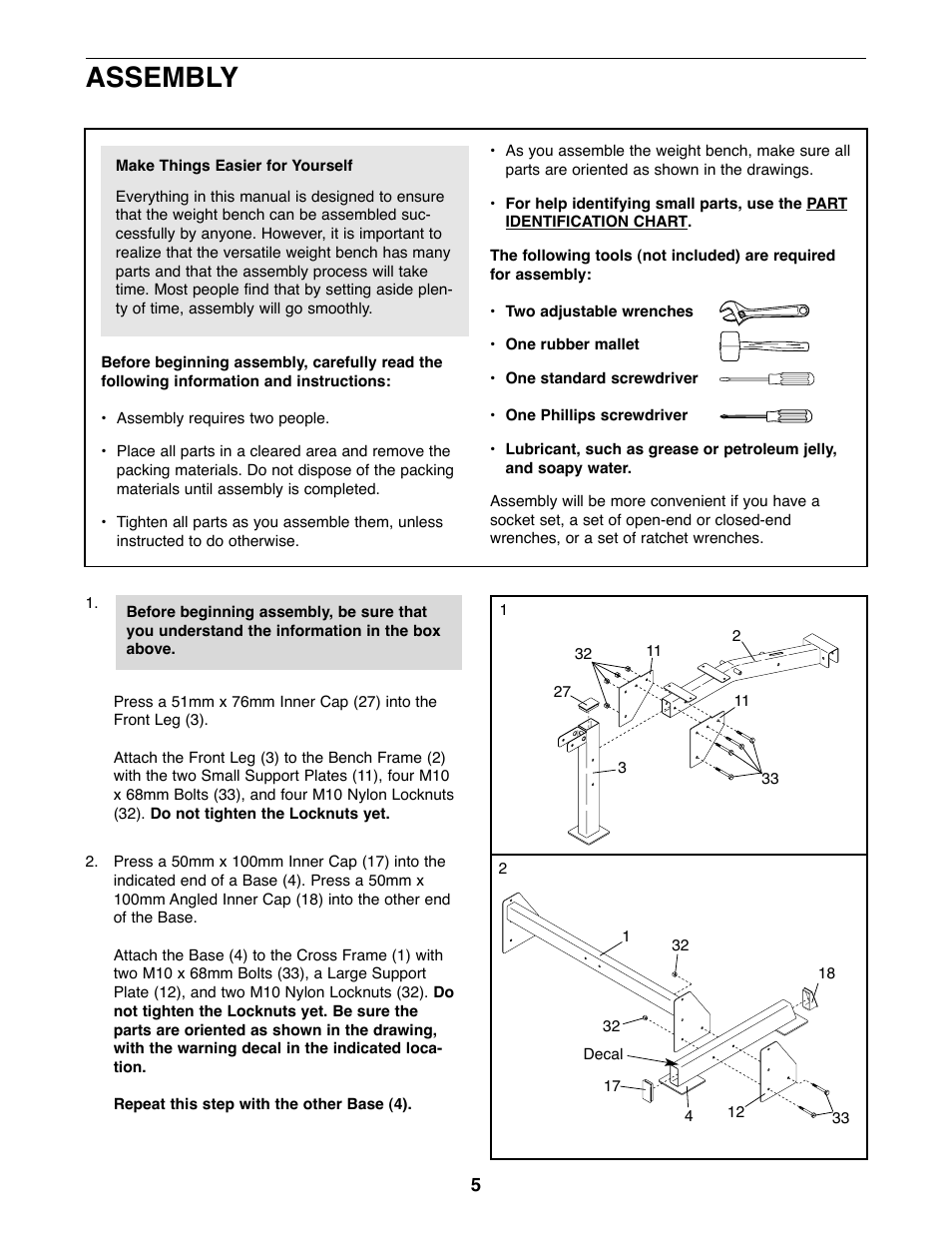 Assembly | Gold's Gym XR25 GGBE24320 User Manual | Page 5 / 16