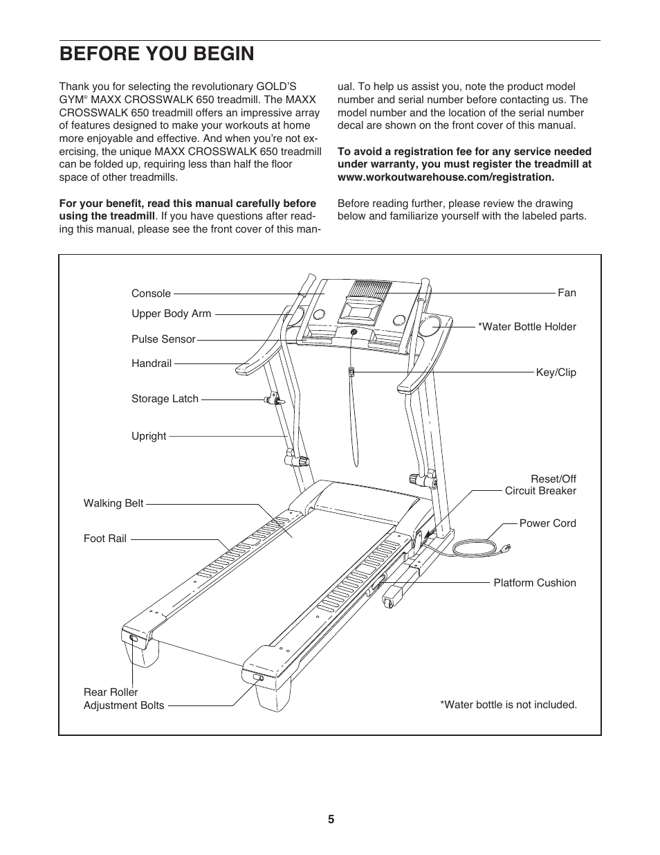 Before you begin | Gold's Gym Maxx Crosswalk 650 User Manual | Page 5 / 36