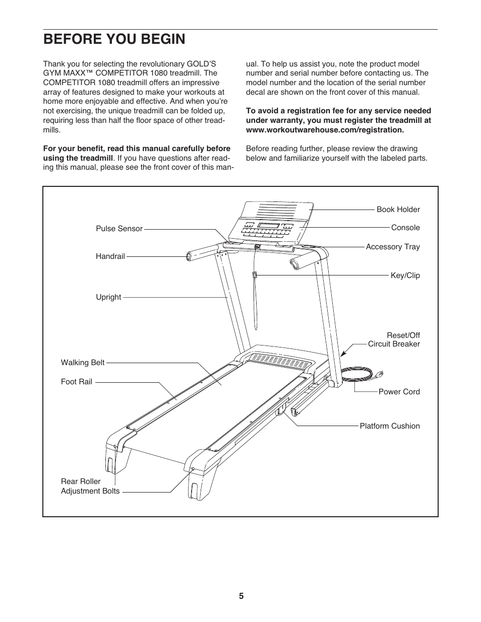 Before you begin | Gold's Gym GGTL90608.0 User Manual | Page 5 / 32