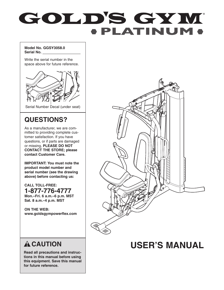 Gold's Gym Platinum GGSY3058.0 User Manual | 36 pages