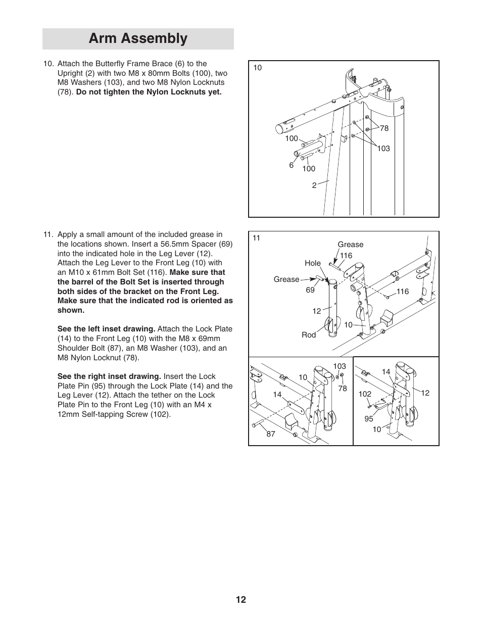 Arm assembly | Gold's Gym Platinum GGSY3058.0 User Manual | Page 12 / 36