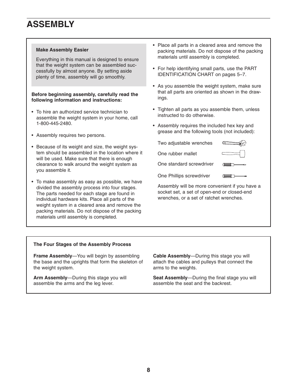 Assembly | Gold's Gym Platinum GGSY3058.0 User Manual | Page 8 / 36