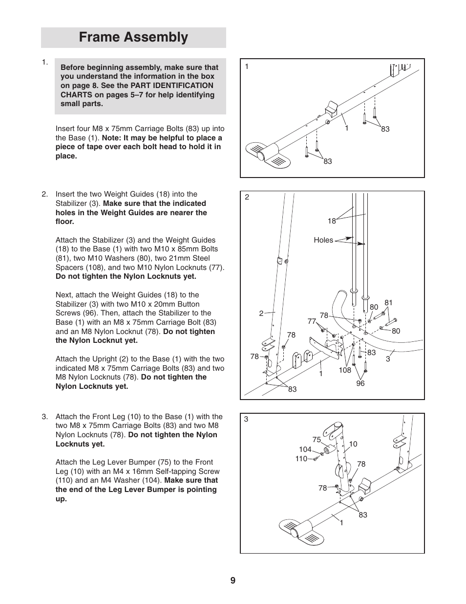 Frame assembly | Gold's Gym Platinum GGSY3058.0 User Manual | Page 9 / 36