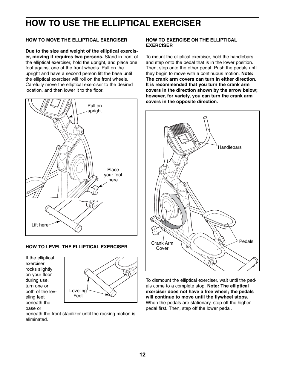 How to use the elliptical exerciser | Gold's Gym 510 User Manual | Page 12 / 24