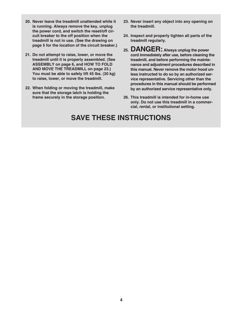 Danger, Save these instructions | Gold's Gym GGTL80608.0 User Manual | Page 4 / 36