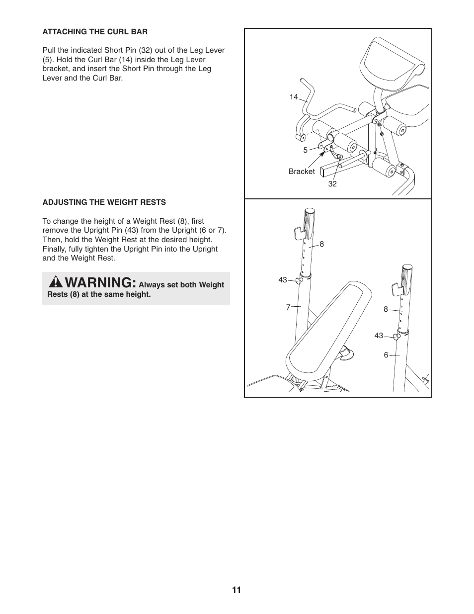 Warning | Gold's Gym GB 1500 GGBE19640 User Manual | Page 11 / 19