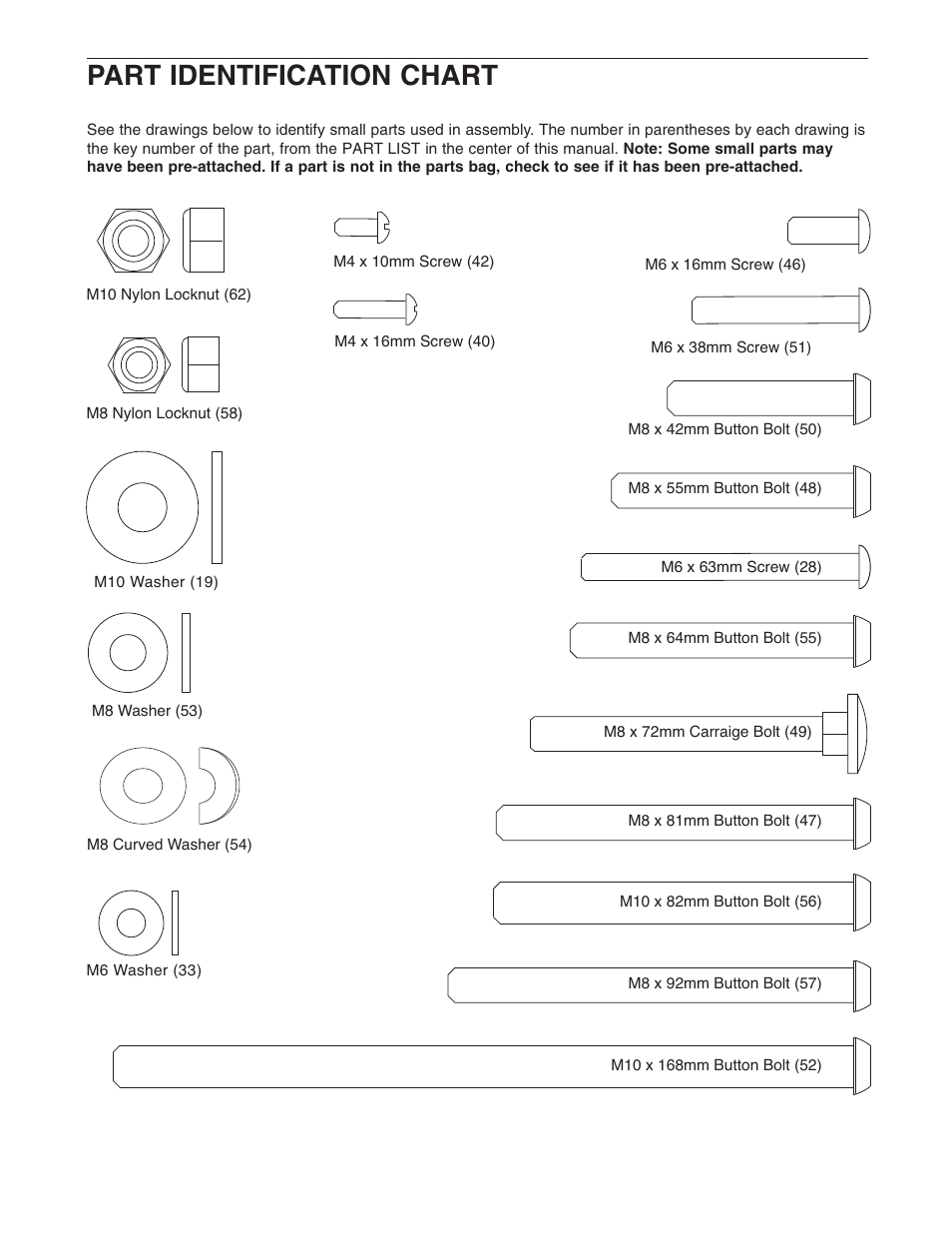 Part identification chart | Gold's Gym GB 1500 GGBE19640 User Manual | Page 16 / 19