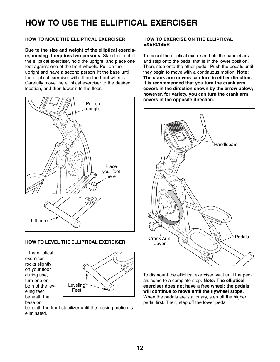 How to use the elliptical exerciser | Gold's Gym GGEL60407.1 User Manual | Page 12 / 24