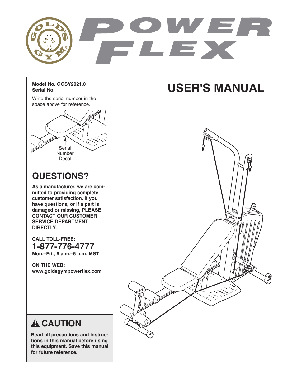 Gold's Gym GGSY2921.0 User Manual | 17 pages