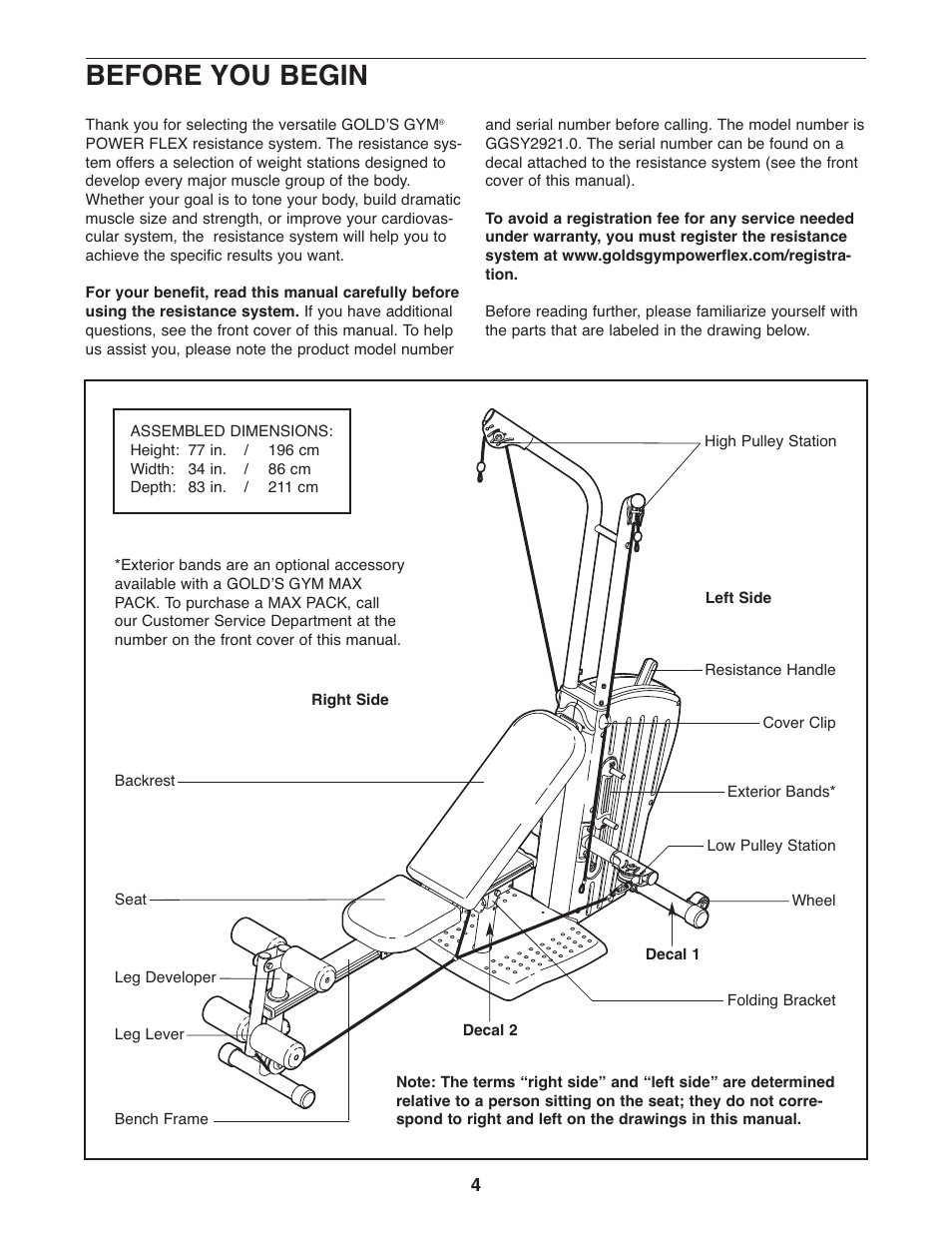Before you begin | Gold's Gym GGSY2921.0 User Manual | Page 4 / 17