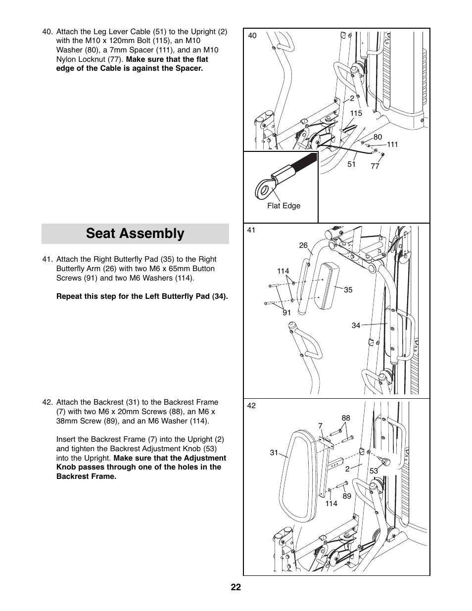 Seat assembly | Gold's Gym GGSY3066.1 User Manual | Page 22 / 36