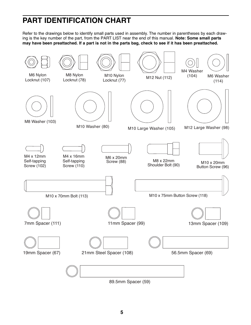 Part identification chart | Gold's Gym GGSY3066.1 User Manual | Page 5 / 36