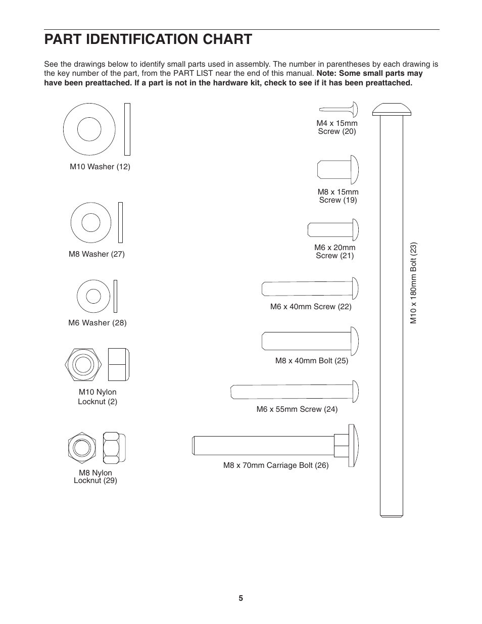 Part identification chart | Gold's Gym Platinum GGBE0957.0 User Manual | Page 5 / 16