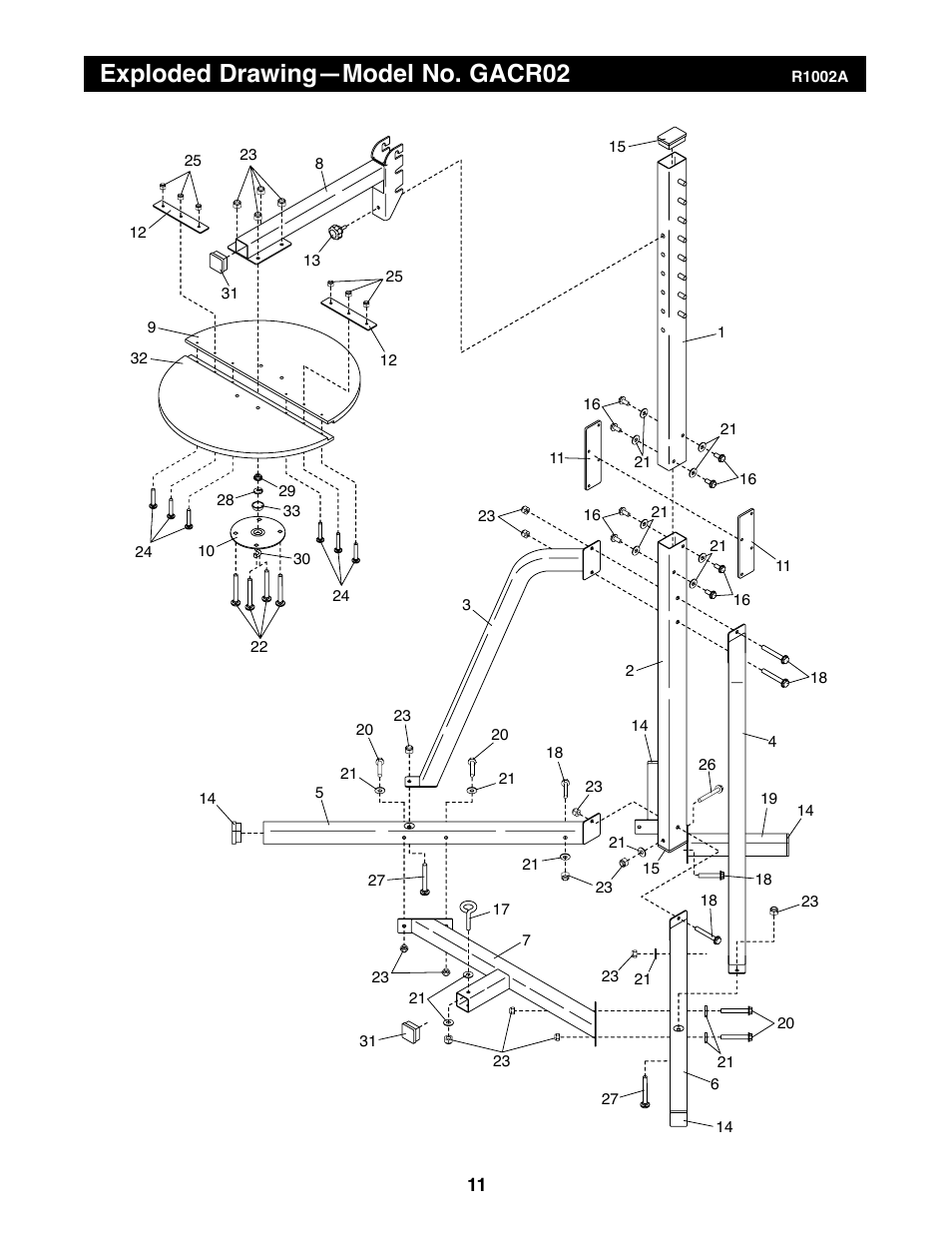 Exploded drawing—model no. gacr02 | Gold's Gym GACR02 User Manual | Page 11 / 12