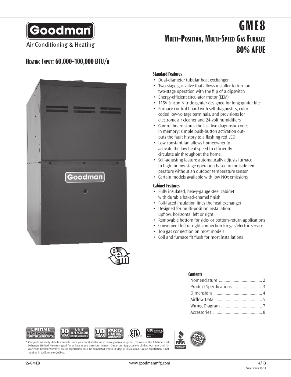 Goodman Mfg SS-GME8 User Manual | 8 pages