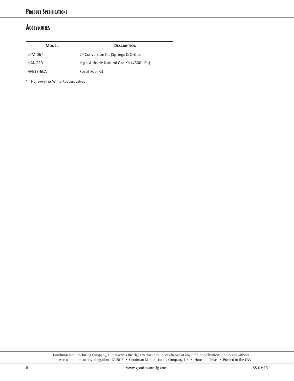 Goodman Mfg SS-GME8 User Manual | Page 8 / 8