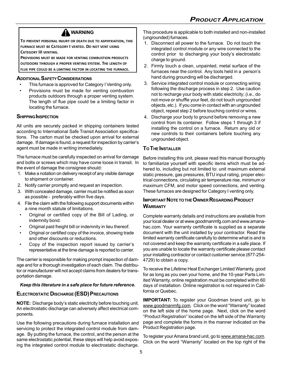 Esd) p | Goodman Mfg VC8 User Manual | Page 5 / 48