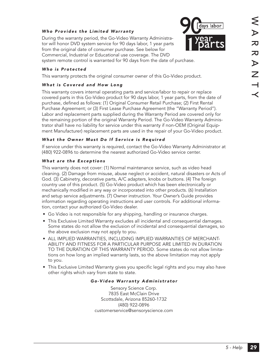 W arranty | GoVideo DHT7100 User Manual | Page 35 / 42