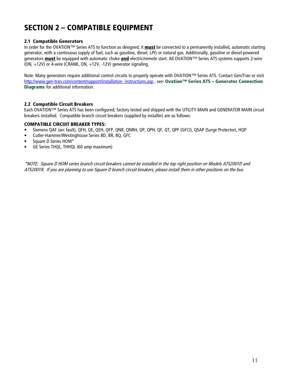 GenTran OVATION ATS2001D User Manual | Page 11 / 36