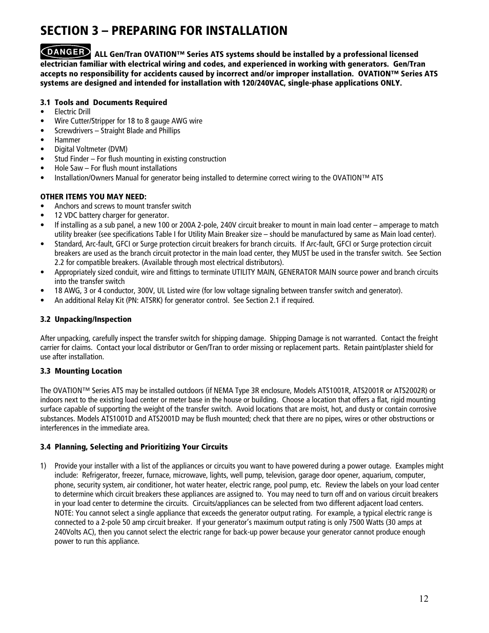 GenTran OVATION ATS2001D User Manual | Page 12 / 36