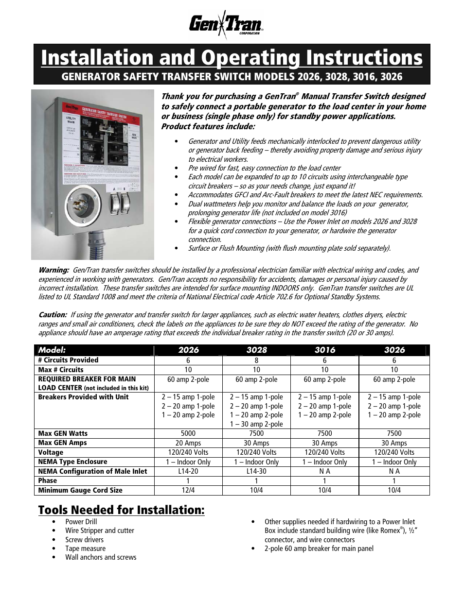 GenTran 2026 User Manual | 8 pages