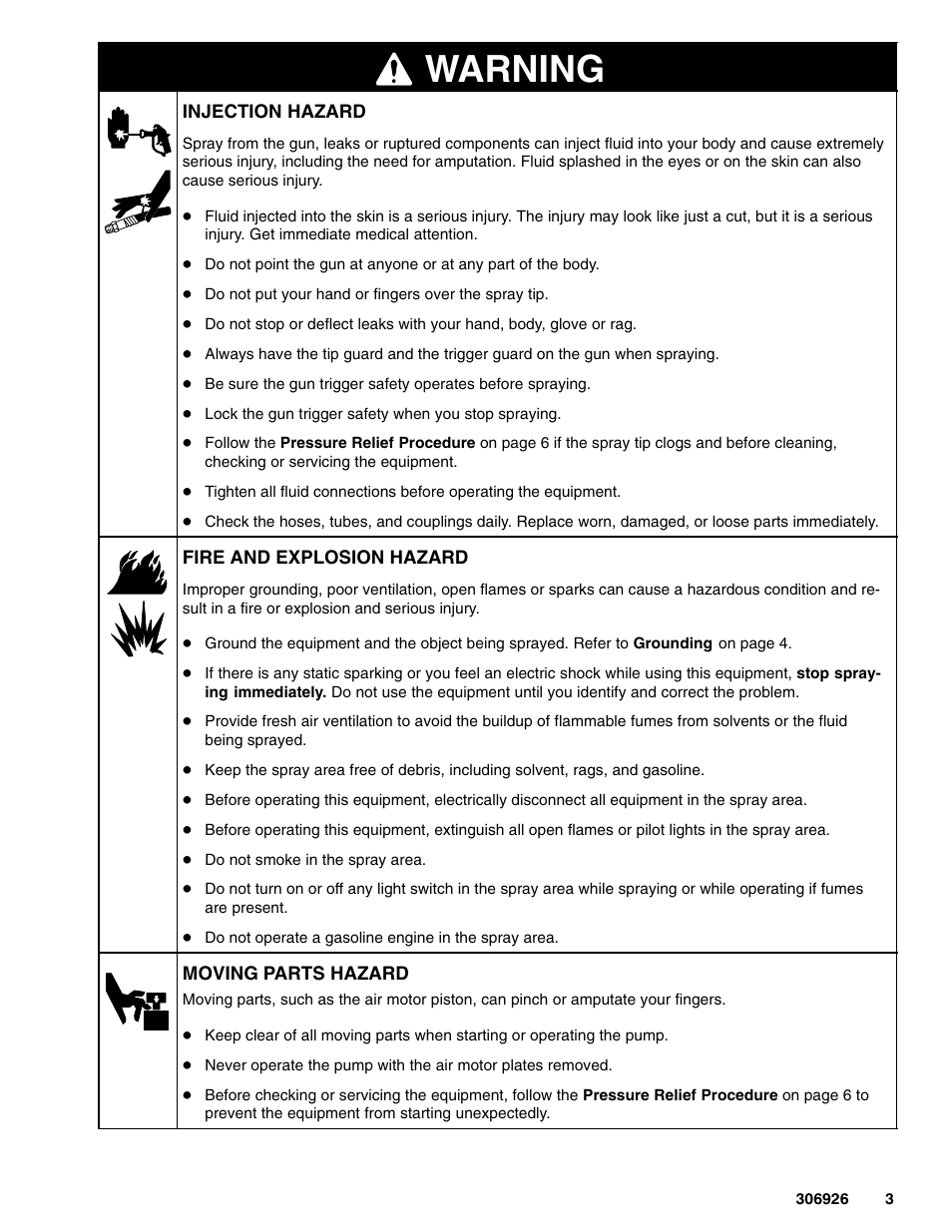 Warning | Graco Inc. Hydra-Clean 226314 User Manual | Page 3 / 12