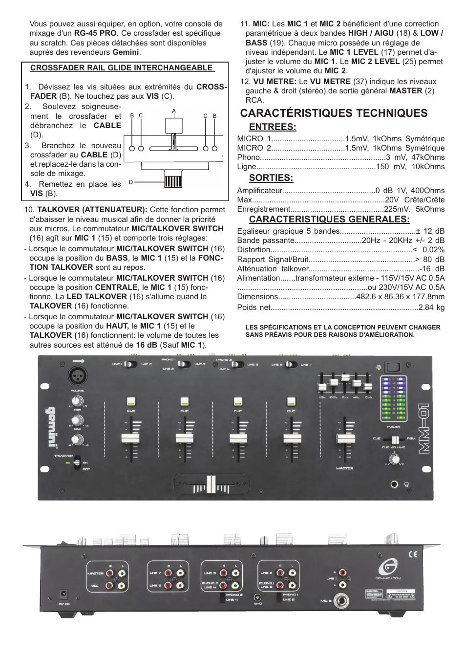 Caractéristiques techniques | Gemini MM-01 4U 19" User Manual | Page 11 / 12