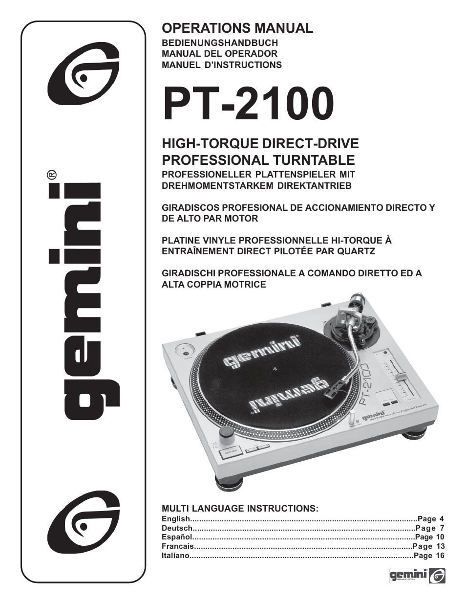 Gemini PT 2100 User Manual | 20 pages