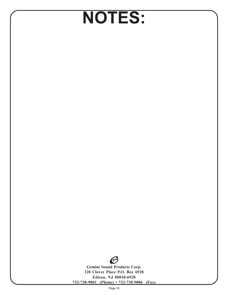 Gemini PT 2100 User Manual | Page 19 / 20