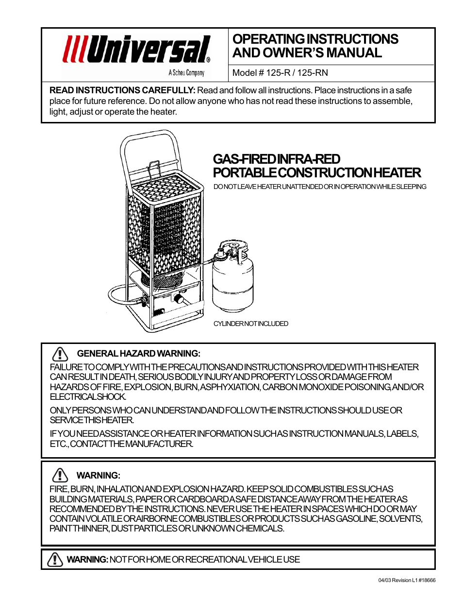 Gas-Fired Products 125-RN User Manual | 9 pages