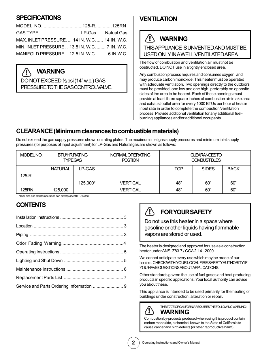 Gas-Fired Products 125-RN User Manual | Page 2 / 9