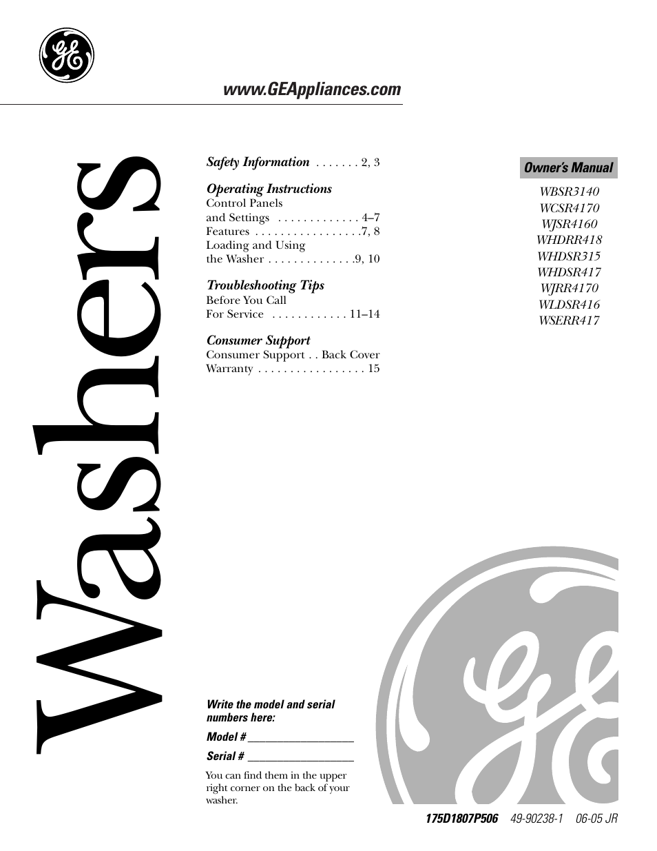 GE Monogram WJSR4160 User Manual | 16 pages