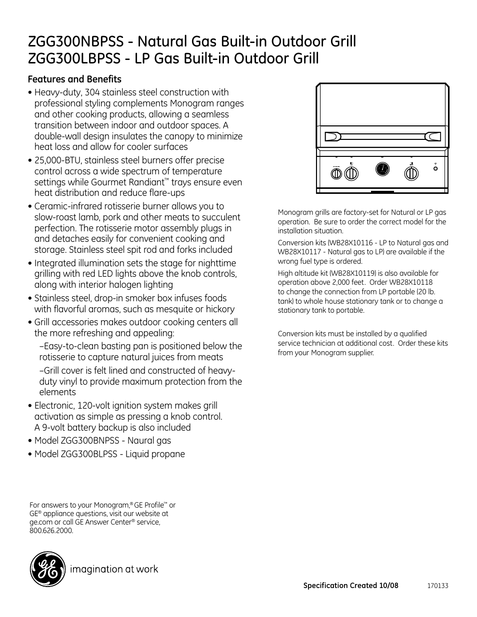 GE Monogram ZGG300LBPSS User Manual | Page 2 / 2