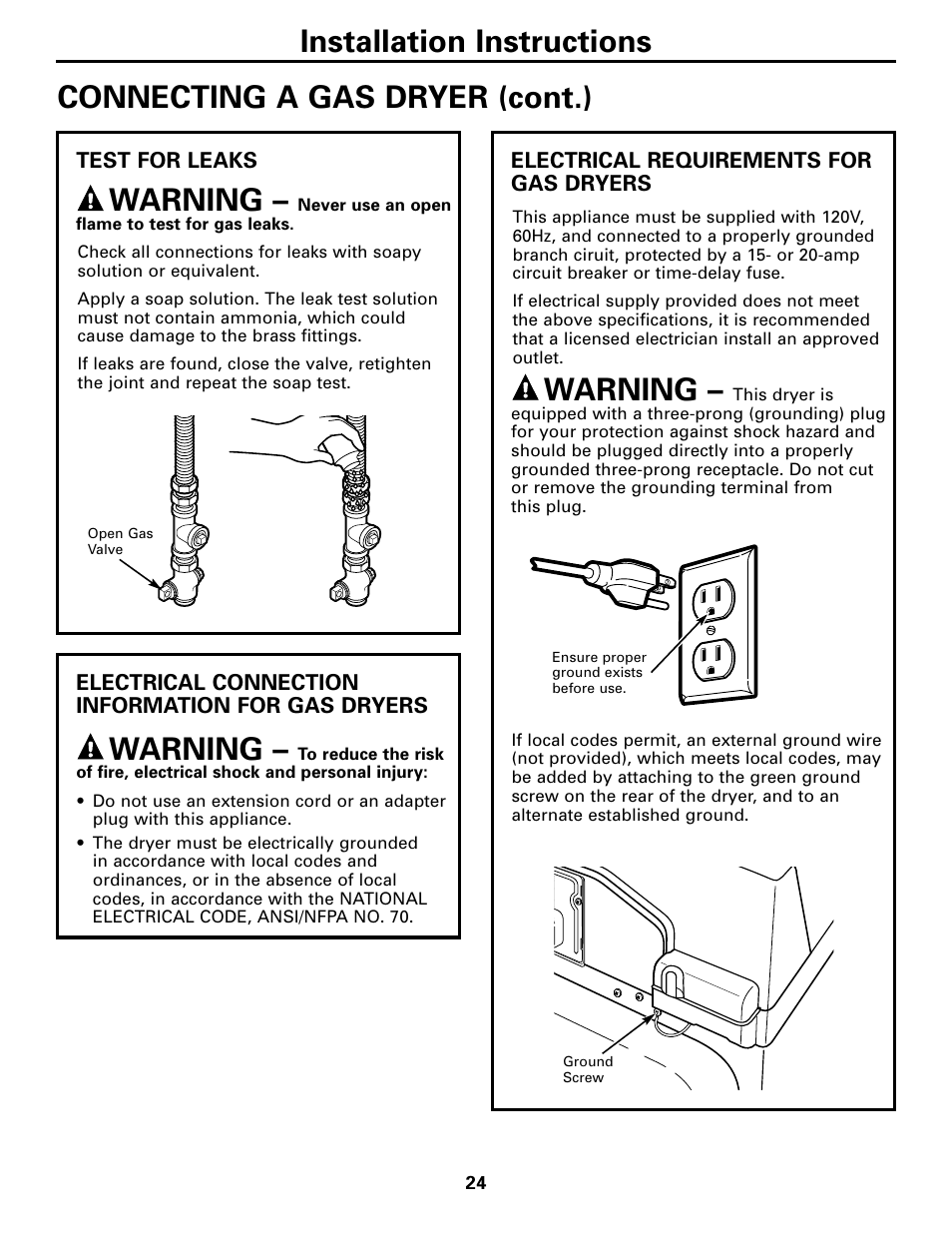 Warning | GE Monogram GEAPPLIANCES 3828EL2001A 175D1807P416 User Manual | Page 24 / 44