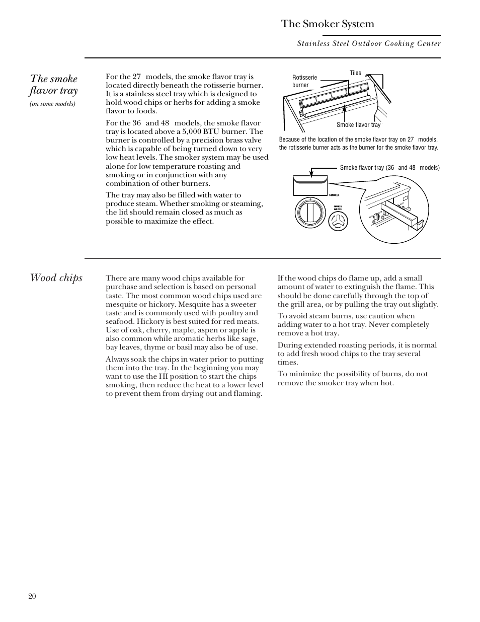 Wood chips, The smoke flavor tray, The smoker system | GE Monogram Outdoor Cooking Center 36 User Manual | Page 20 / 32
