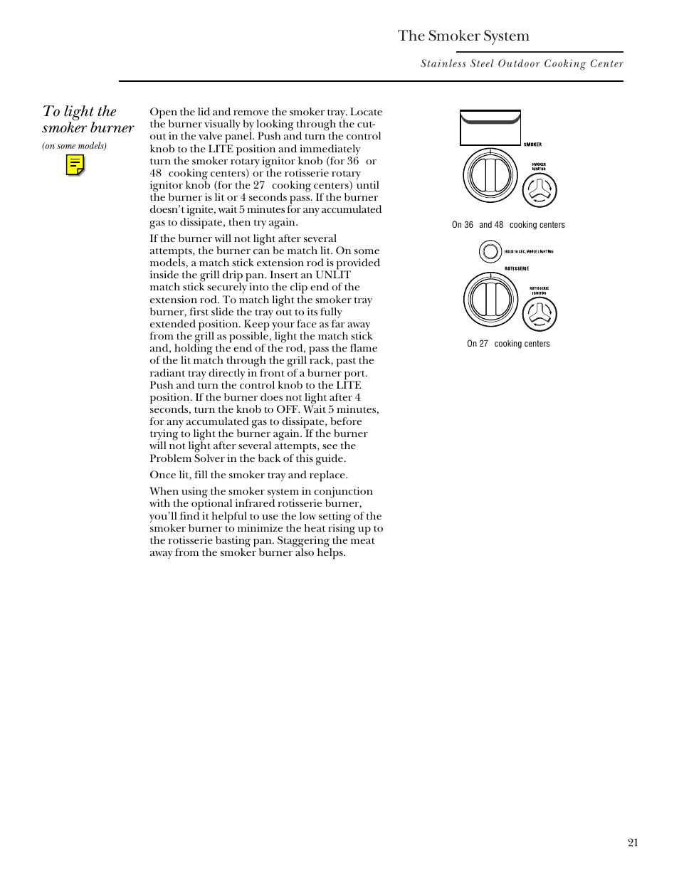 Smoker system, The smoker system | GE Monogram Outdoor Cooking Center 36 User Manual | Page 21 / 32