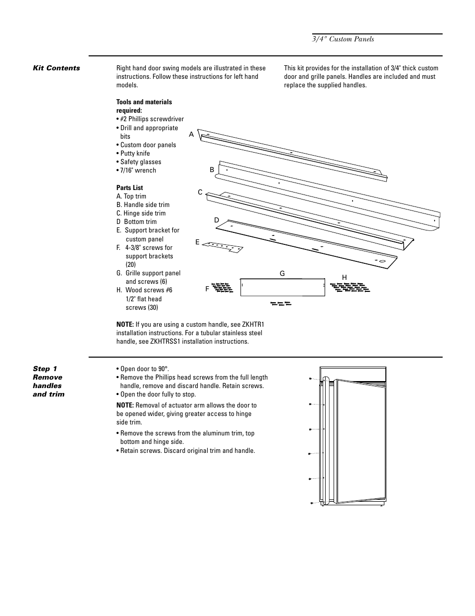 Zktr36lh/zktr36rh trim kit, 3/4" custom panels, Zktr36lh/zktr36rh trim kit, 3/4" custom panels -25 | GE Monogram ZIF36N RH User Manual | Page 22 / 40
