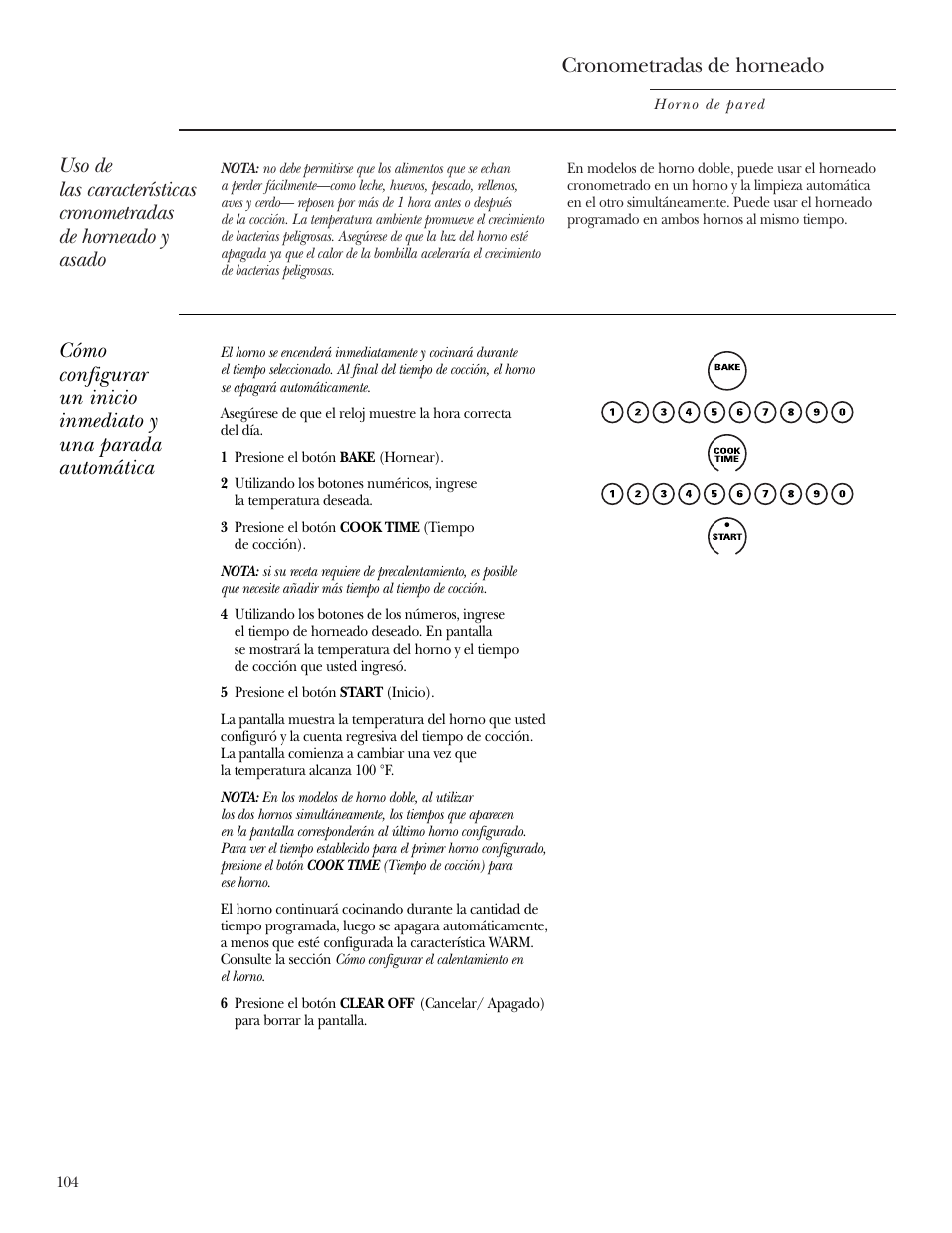 Horneado y asado cronometrados, Horneado y asado cronometrados , 105, Cronometradas de horneado | GE Monogram ZEK938 – 27 ″ Single Wall Oven User Manual | Page 104 / 136