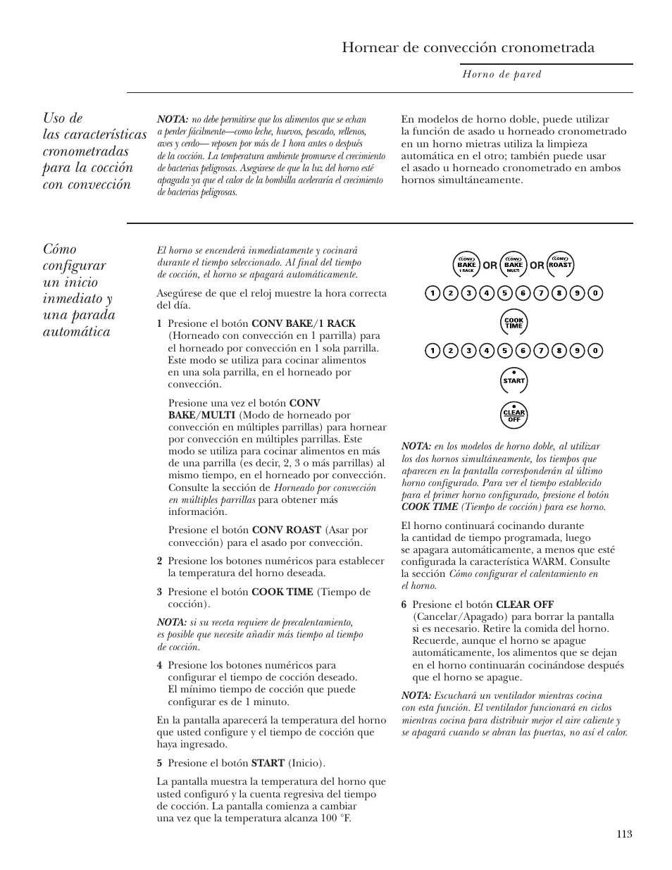 Hornear de convección cronometrada | GE Monogram ZEK938 – 27 ″ Single Wall Oven User Manual | Page 113 / 136