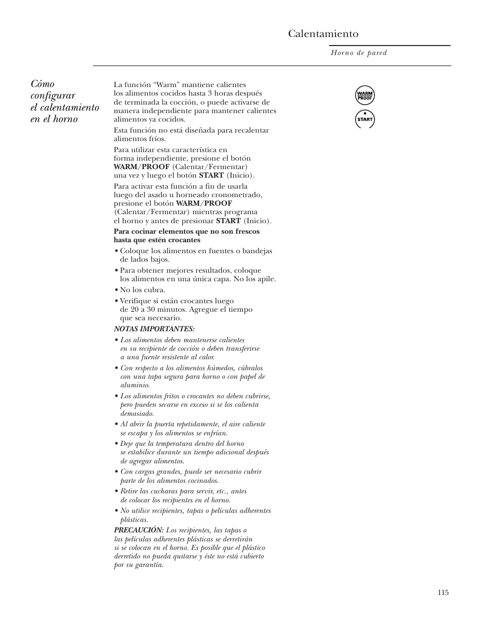 Calentamiento, Cómo configurar el calentamiento en el horno | GE Monogram ZEK938 – 27 ″ Single Wall Oven User Manual | Page 115 / 136