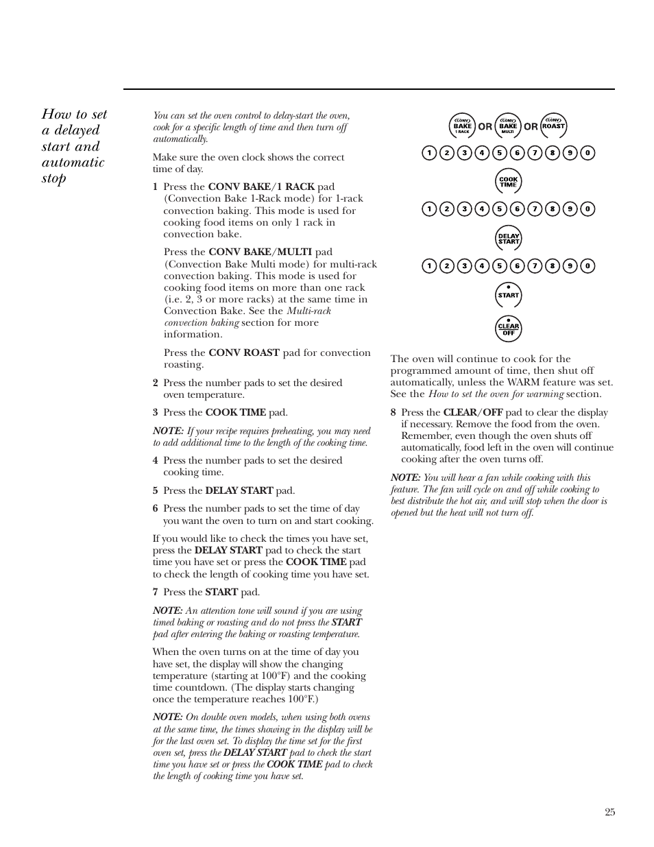 How to set a delayed start and automatic stop | GE Monogram ZEK938 – 27 ″ Single Wall Oven User Manual | Page 25 / 136