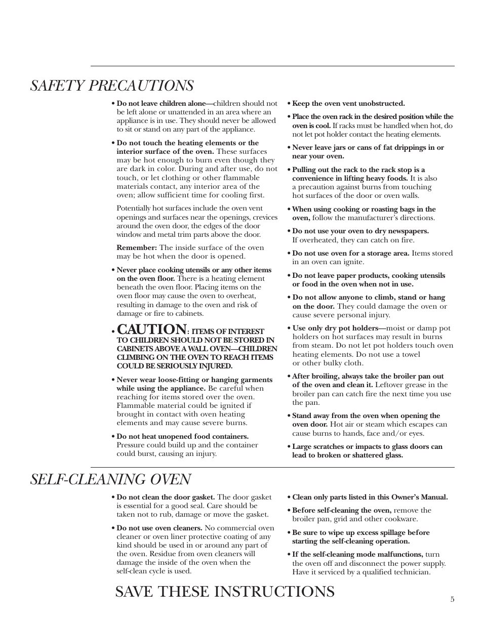 Safety precautions, Self-cleaning oven, Save these instructions | Caution | GE Monogram ZEK938 – 27 ″ Single Wall Oven User Manual | Page 5 / 136
