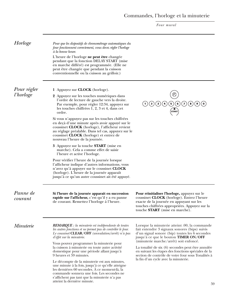 Horloge, Commandes, l’horloge et la minuterie, Pour régler l’horloge | Minuterie panne de courant | GE Monogram ZEK938 – 27 ″ Single Wall Oven User Manual | Page 59 / 136