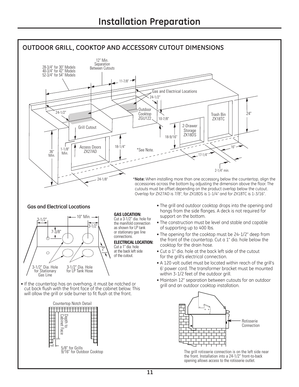 Installation preparation | GE Monogram Professional Outdoor Grills and Cooktop User Manual | Page 11 / 22